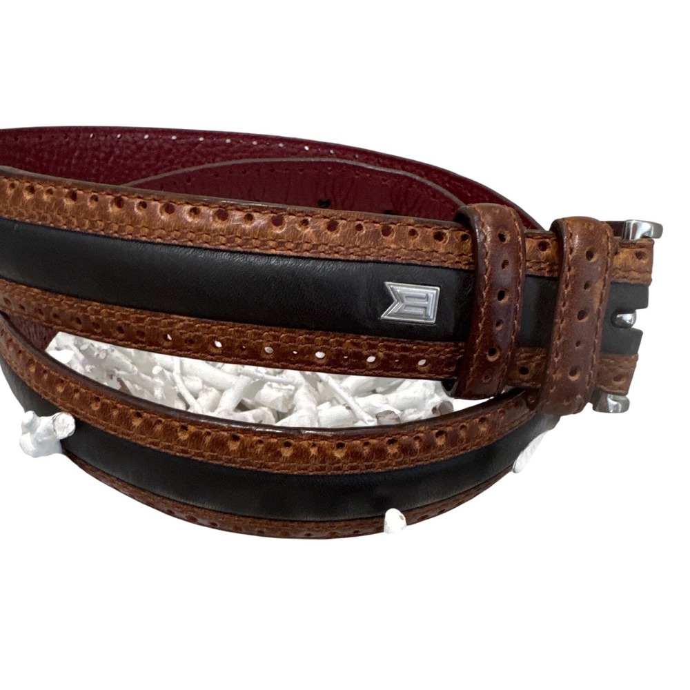 Tiger Woods Collection genuine black brown‎ leather belt size M silver buckle